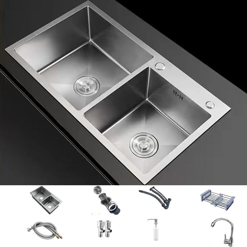 Modern Style Kitchen Sink Drop-In Stainless Steel Kitchen Double Sink 30"L x 16"W x 8"H Sink with Faucet Round Faucet Clearhalo 'Home Improvement' 'home_improvement' 'home_improvement_kitchen_sinks' 'Kitchen Remodel & Kitchen Fixtures' 'Kitchen Sinks & Faucet Components' 'Kitchen Sinks' 'kitchen_sinks' 7099419