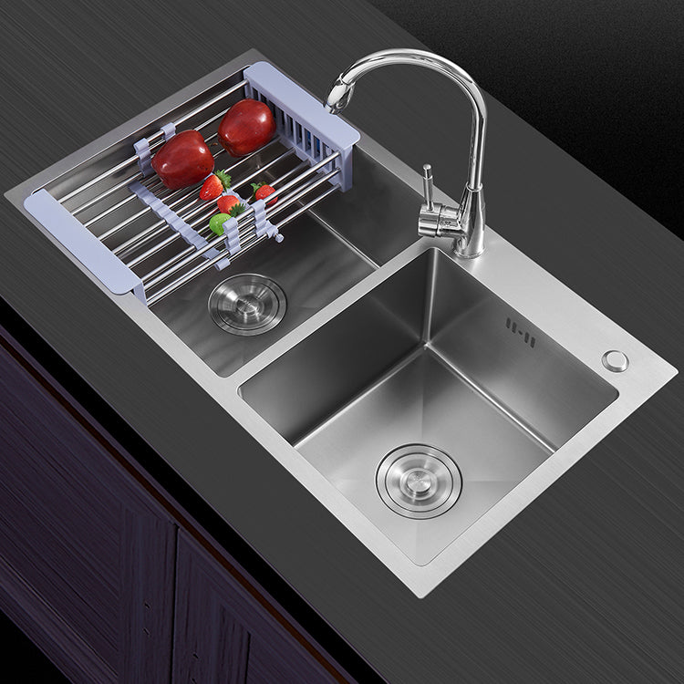 Modern Style Kitchen Sink Drop-In Stainless Steel Kitchen Double Sink Clearhalo 'Home Improvement' 'home_improvement' 'home_improvement_kitchen_sinks' 'Kitchen Remodel & Kitchen Fixtures' 'Kitchen Sinks & Faucet Components' 'Kitchen Sinks' 'kitchen_sinks' 7099420