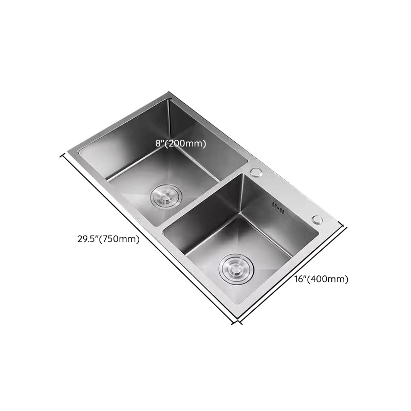 Modern Style Kitchen Sink Drop-In Stainless Steel Kitchen Double Sink Clearhalo 'Home Improvement' 'home_improvement' 'home_improvement_kitchen_sinks' 'Kitchen Remodel & Kitchen Fixtures' 'Kitchen Sinks & Faucet Components' 'Kitchen Sinks' 'kitchen_sinks' 7099431