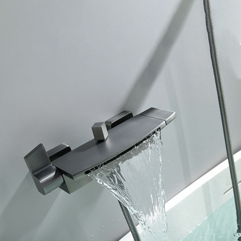 Modern Bathtub Faucet Handheld Shower Head Wall-mounted Waterfall Faucet Clearhalo 'Bathroom Remodel & Bathroom Fixtures' 'Bathtub Faucets' 'bathtub_faucets' 'Home Improvement' 'home_improvement' 'home_improvement_bathtub_faucets' 7099454