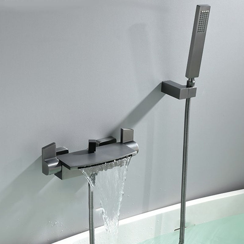 Modern Bathtub Faucet Handheld Shower Head Wall-mounted Waterfall Faucet Grey Hand Shower Included Clearhalo 'Bathroom Remodel & Bathroom Fixtures' 'Bathtub Faucets' 'bathtub_faucets' 'Home Improvement' 'home_improvement' 'home_improvement_bathtub_faucets' 7099455