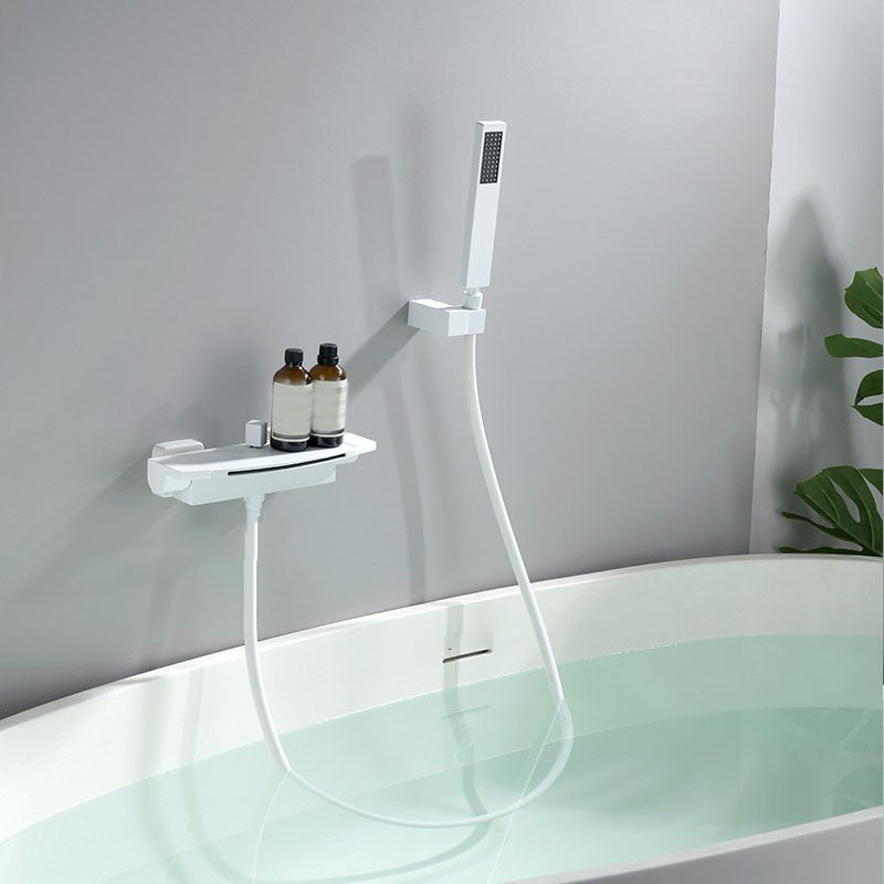 Modern Bathtub Faucet Handheld Shower Head Wall-mounted Waterfall Faucet White Hand Shower Included Clearhalo 'Bathroom Remodel & Bathroom Fixtures' 'Bathtub Faucets' 'bathtub_faucets' 'Home Improvement' 'home_improvement' 'home_improvement_bathtub_faucets' 7099458