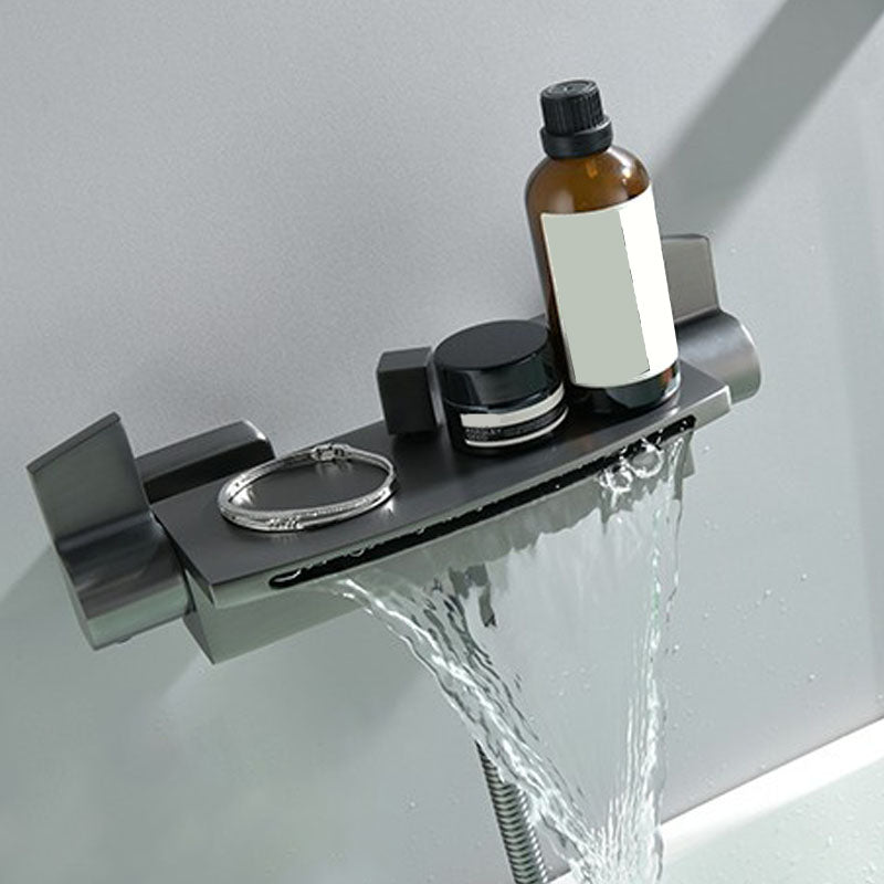 Modern Bathtub Faucet Handheld Shower Head Wall-mounted Waterfall Faucet Clearhalo 'Bathroom Remodel & Bathroom Fixtures' 'Bathtub Faucets' 'bathtub_faucets' 'Home Improvement' 'home_improvement' 'home_improvement_bathtub_faucets' 7099460