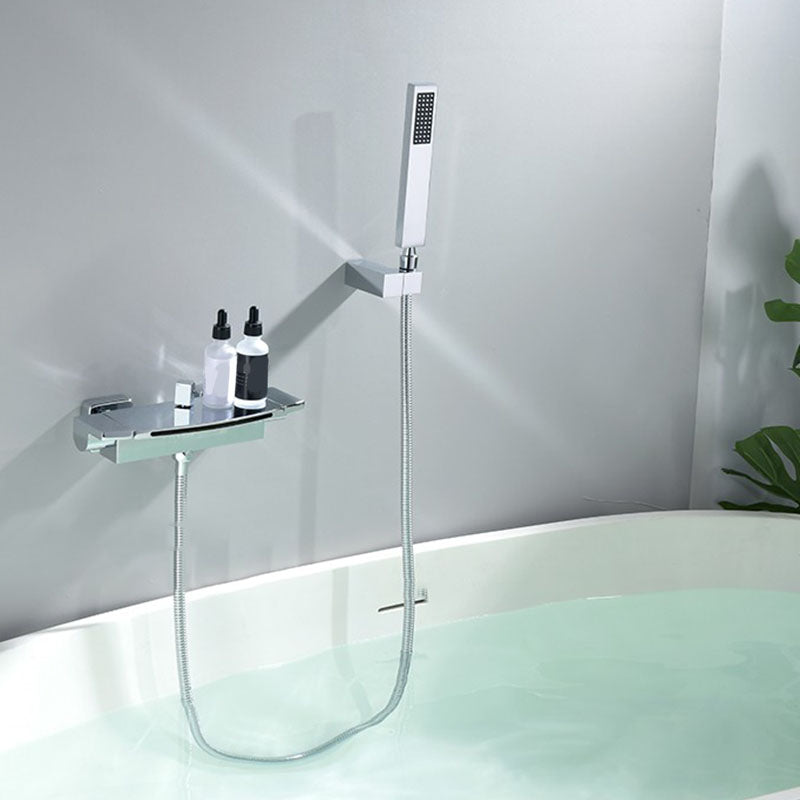 Modern Bathtub Faucet Handheld Shower Head Wall-mounted Waterfall Faucet Clearhalo 'Bathroom Remodel & Bathroom Fixtures' 'Bathtub Faucets' 'bathtub_faucets' 'Home Improvement' 'home_improvement' 'home_improvement_bathtub_faucets' 7099464