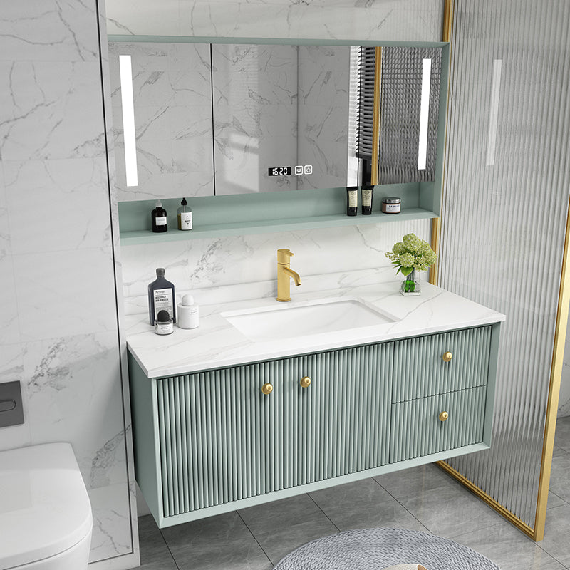 Wood Frame Vanity Glam Green Single Sink Mirror Wall-Mounted Bath Vanity with Drawers Clearhalo 'Bathroom Remodel & Bathroom Fixtures' 'Bathroom Vanities' 'bathroom_vanities' 'Home Improvement' 'home_improvement' 'home_improvement_bathroom_vanities' 7099515