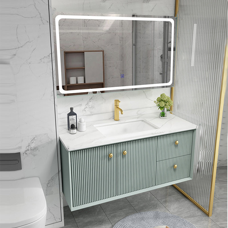 Wood Frame Vanity Glam Green Single Sink Mirror Wall-Mounted Bath Vanity with Drawers Clearhalo 'Bathroom Remodel & Bathroom Fixtures' 'Bathroom Vanities' 'bathroom_vanities' 'Home Improvement' 'home_improvement' 'home_improvement_bathroom_vanities' 7099519