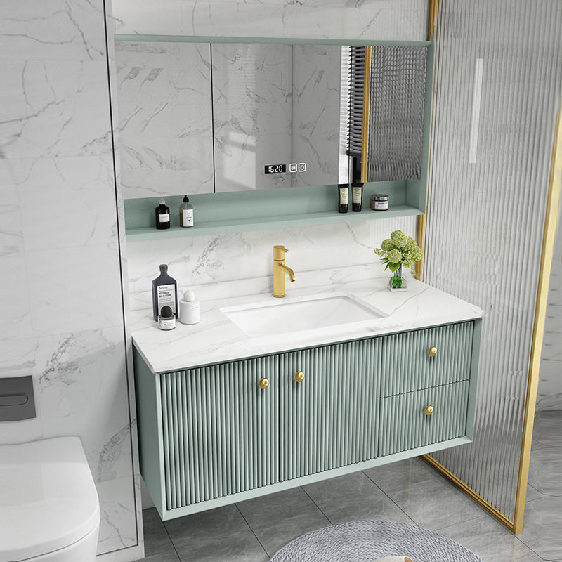 Wood Frame Vanity Glam Green Single Sink Mirror Wall-Mounted Bath Vanity with Drawers Clearhalo 'Bathroom Remodel & Bathroom Fixtures' 'Bathroom Vanities' 'bathroom_vanities' 'Home Improvement' 'home_improvement' 'home_improvement_bathroom_vanities' 7099521