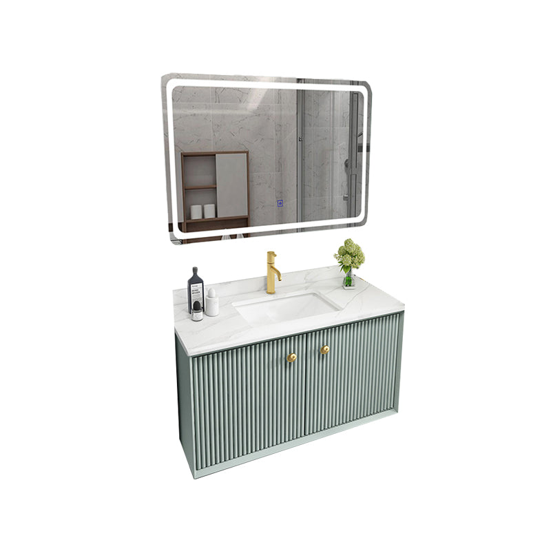 Wood Frame Vanity Glam Green Single Sink Mirror Wall-Mounted Bath Vanity with Drawers Clearhalo 'Bathroom Remodel & Bathroom Fixtures' 'Bathroom Vanities' 'bathroom_vanities' 'Home Improvement' 'home_improvement' 'home_improvement_bathroom_vanities' 7099524
