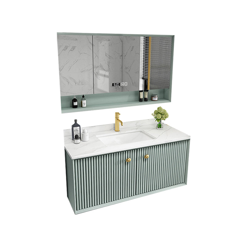 Wood Frame Vanity Glam Green Single Sink Mirror Wall-Mounted Bath Vanity with Drawers Vanity & Faucet & Mirror Cabinet 35"L x 21"W x 22"H Clearhalo 'Bathroom Remodel & Bathroom Fixtures' 'Bathroom Vanities' 'bathroom_vanities' 'Home Improvement' 'home_improvement' 'home_improvement_bathroom_vanities' 7099530