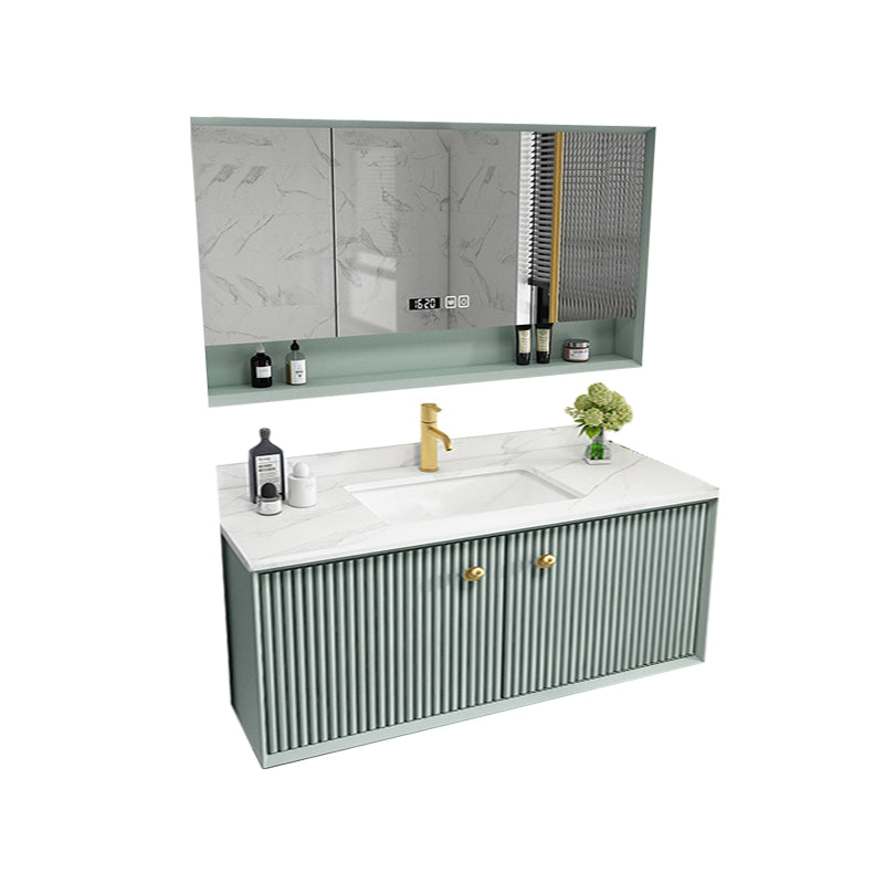 Wood Frame Vanity Glam Green Single Sink Mirror Wall-Mounted Bath Vanity with Drawers Vanity & Faucet & Mirror Cabinet Clearhalo 'Bathroom Remodel & Bathroom Fixtures' 'Bathroom Vanities' 'bathroom_vanities' 'Home Improvement' 'home_improvement' 'home_improvement_bathroom_vanities' 7099533