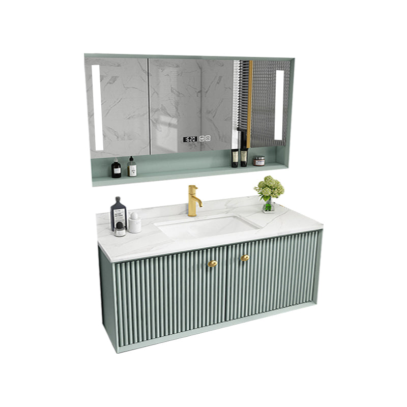 Wood Frame Vanity Glam Green Single Sink Mirror Wall-Mounted Bath Vanity with Drawers Vanity & Faucet & Smart Medicine Cabinet 43"L x 21"W x 22"H Clearhalo 'Bathroom Remodel & Bathroom Fixtures' 'Bathroom Vanities' 'bathroom_vanities' 'Home Improvement' 'home_improvement' 'home_improvement_bathroom_vanities' 7099539