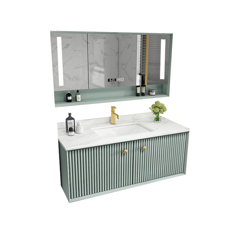 Wood Frame Vanity Glam Green Single Sink Mirror Wall-Mounted Bath Vanity with Drawers Vanity & Faucet & Smart Medicine Cabinet Clearhalo 'Bathroom Remodel & Bathroom Fixtures' 'Bathroom Vanities' 'bathroom_vanities' 'Home Improvement' 'home_improvement' 'home_improvement_bathroom_vanities' 7099540