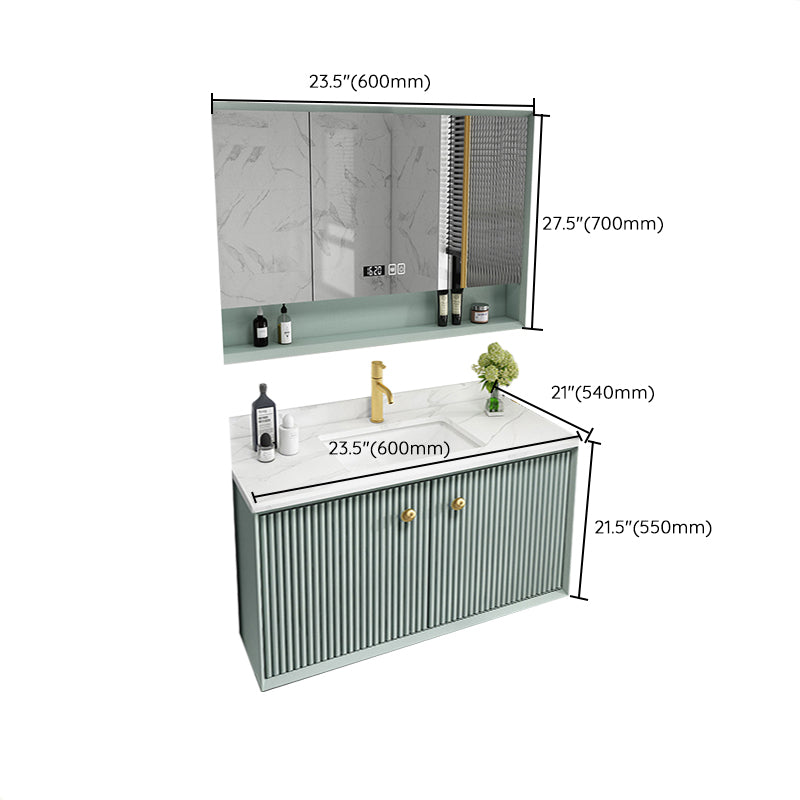 Wood Frame Vanity Glam Green Single Sink Mirror Wall-Mounted Bath Vanity with Drawers Clearhalo 'Bathroom Remodel & Bathroom Fixtures' 'Bathroom Vanities' 'bathroom_vanities' 'Home Improvement' 'home_improvement' 'home_improvement_bathroom_vanities' 7099541