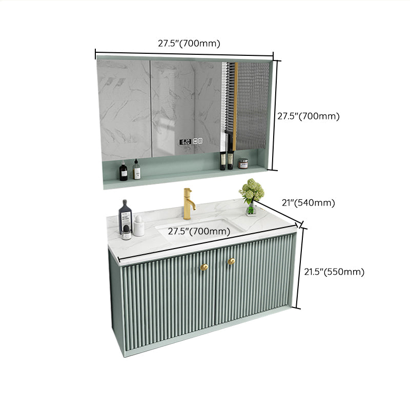 Wood Frame Vanity Glam Green Single Sink Mirror Wall-Mounted Bath Vanity with Drawers Clearhalo 'Bathroom Remodel & Bathroom Fixtures' 'Bathroom Vanities' 'bathroom_vanities' 'Home Improvement' 'home_improvement' 'home_improvement_bathroom_vanities' 7099542