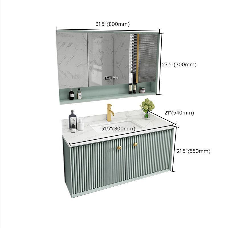 Wood Frame Vanity Glam Green Single Sink Mirror Wall-Mounted Bath Vanity with Drawers Clearhalo 'Bathroom Remodel & Bathroom Fixtures' 'Bathroom Vanities' 'bathroom_vanities' 'Home Improvement' 'home_improvement' 'home_improvement_bathroom_vanities' 7099543