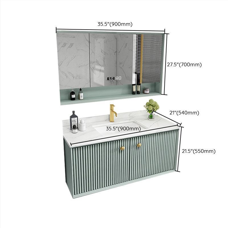 Wood Frame Vanity Glam Green Single Sink Mirror Wall-Mounted Bath Vanity with Drawers Clearhalo 'Bathroom Remodel & Bathroom Fixtures' 'Bathroom Vanities' 'bathroom_vanities' 'Home Improvement' 'home_improvement' 'home_improvement_bathroom_vanities' 7099544