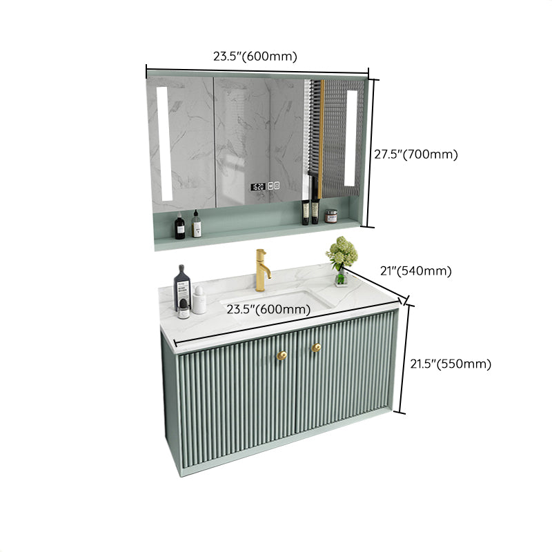 Wood Frame Vanity Glam Green Single Sink Mirror Wall-Mounted Bath Vanity with Drawers Clearhalo 'Bathroom Remodel & Bathroom Fixtures' 'Bathroom Vanities' 'bathroom_vanities' 'Home Improvement' 'home_improvement' 'home_improvement_bathroom_vanities' 7099549