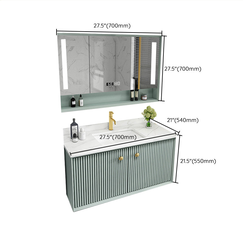 Wood Frame Vanity Glam Green Single Sink Mirror Wall-Mounted Bath Vanity with Drawers Clearhalo 'Bathroom Remodel & Bathroom Fixtures' 'Bathroom Vanities' 'bathroom_vanities' 'Home Improvement' 'home_improvement' 'home_improvement_bathroom_vanities' 7099550