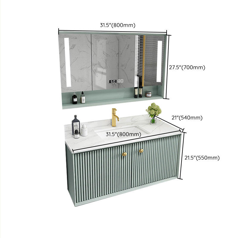 Wood Frame Vanity Glam Green Single Sink Mirror Wall-Mounted Bath Vanity with Drawers Clearhalo 'Bathroom Remodel & Bathroom Fixtures' 'Bathroom Vanities' 'bathroom_vanities' 'Home Improvement' 'home_improvement' 'home_improvement_bathroom_vanities' 7099551