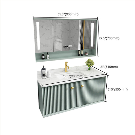 Wood Frame Vanity Glam Green Single Sink Mirror Wall-Mounted Bath Vanity with Drawers Clearhalo 'Bathroom Remodel & Bathroom Fixtures' 'Bathroom Vanities' 'bathroom_vanities' 'Home Improvement' 'home_improvement' 'home_improvement_bathroom_vanities' 7099552