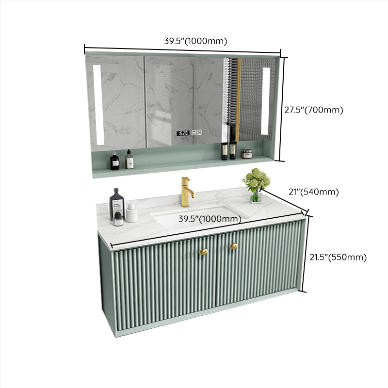 Wood Frame Vanity Glam Green Single Sink Mirror Wall-Mounted Bath Vanity with Drawers Clearhalo 'Bathroom Remodel & Bathroom Fixtures' 'Bathroom Vanities' 'bathroom_vanities' 'Home Improvement' 'home_improvement' 'home_improvement_bathroom_vanities' 7099553