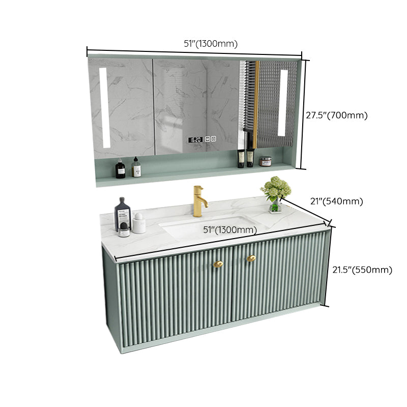 Wood Frame Vanity Glam Green Single Sink Mirror Wall-Mounted Bath Vanity with Drawers Clearhalo 'Bathroom Remodel & Bathroom Fixtures' 'Bathroom Vanities' 'bathroom_vanities' 'Home Improvement' 'home_improvement' 'home_improvement_bathroom_vanities' 7099556