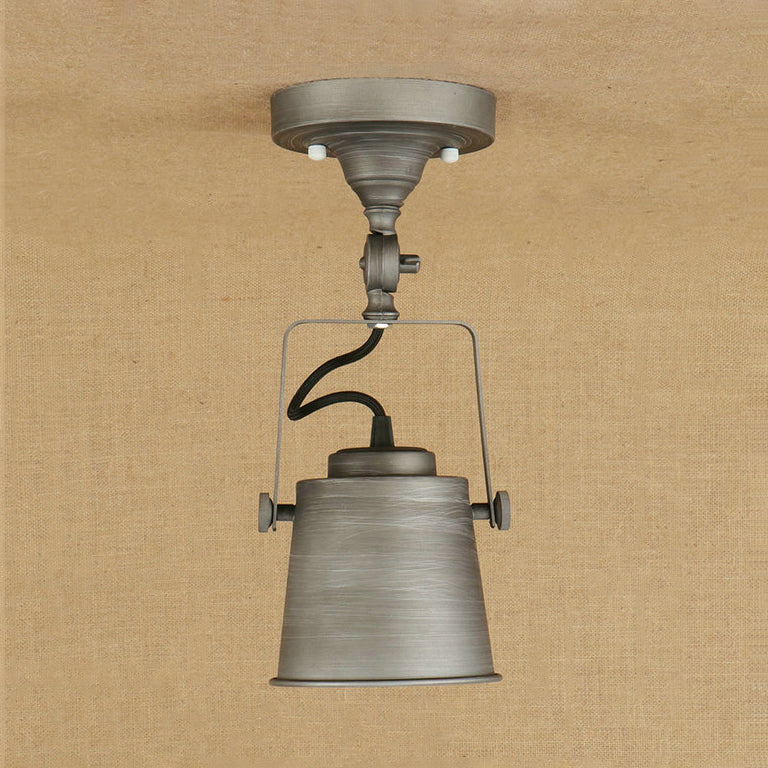 Bucket Shade Living Room Ceiling Lamp Antique Style Metal 1 Bulb Black/Rust Rotatable Semi Flush Pendant Light Silver Clearhalo 'Ceiling Lights' 'Close To Ceiling Lights' 'Close to ceiling' 'Semi-flushmount' Lighting' 7100