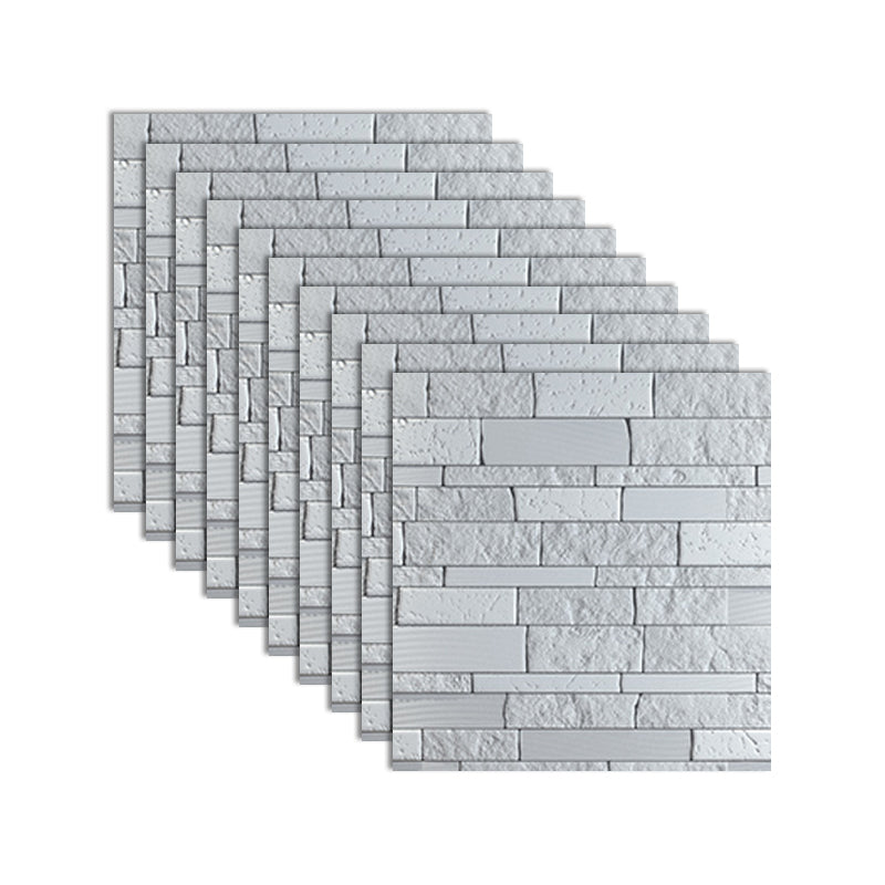 Industrial 3D Brick Wall Plank Bathroom Living Room Wall Panels Set of 10 Silver Gray 3D Embossed Clearhalo 'Flooring 'Home Improvement' 'home_improvement' 'home_improvement_wall_paneling' 'Wall Paneling' 'wall_paneling' 'Walls & Ceilings' Walls and Ceiling' 7100068