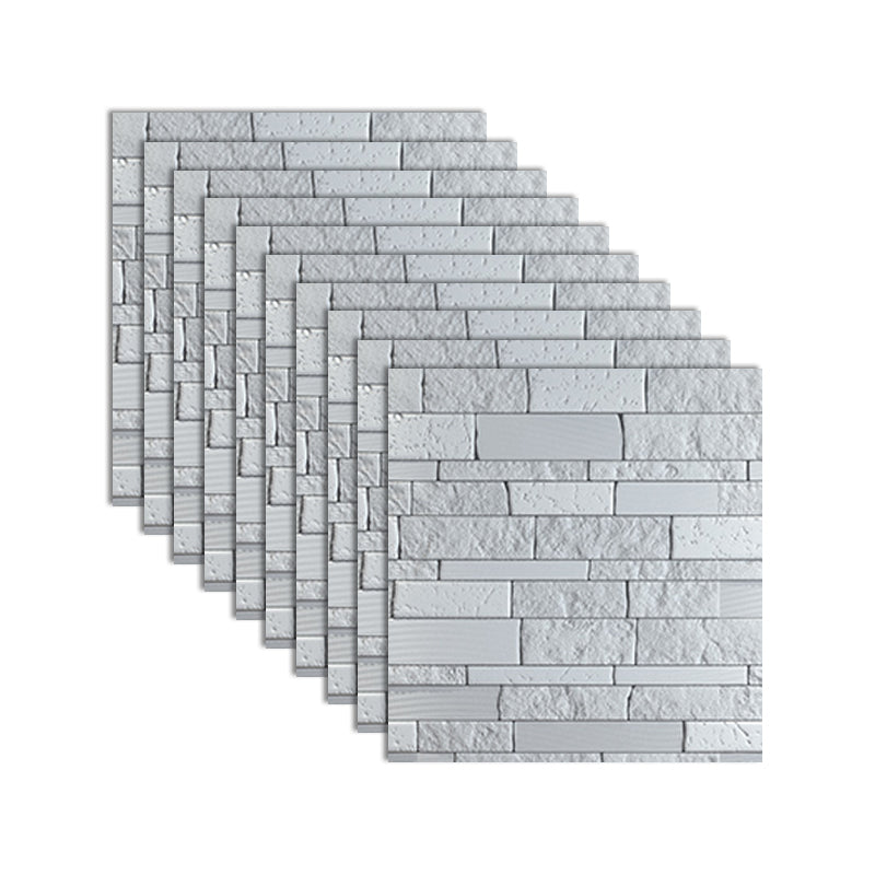 Industrial 3D Brick Wall Plank Bathroom Living Room Wall Panels Set of 10 Silver Gray 3D Embossed Clearhalo 'Flooring 'Home Improvement' 'home_improvement' 'home_improvement_wall_paneling' 'Wall Paneling' 'wall_paneling' 'Walls & Ceilings' Walls and Ceiling' 7100068