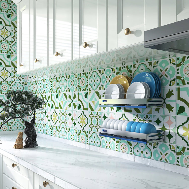 Plastic Peel & Stick Mosaic Tile Square Waterproof Peel and Stick Backsplash Green 50-Piece Set Clearhalo 'Flooring 'Home Improvement' 'home_improvement' 'home_improvement_peel_stick_blacksplash' 'Peel & Stick Backsplash Tile' 'peel_stick_blacksplash' 'Walls & Ceilings' Walls and Ceiling' 7100668