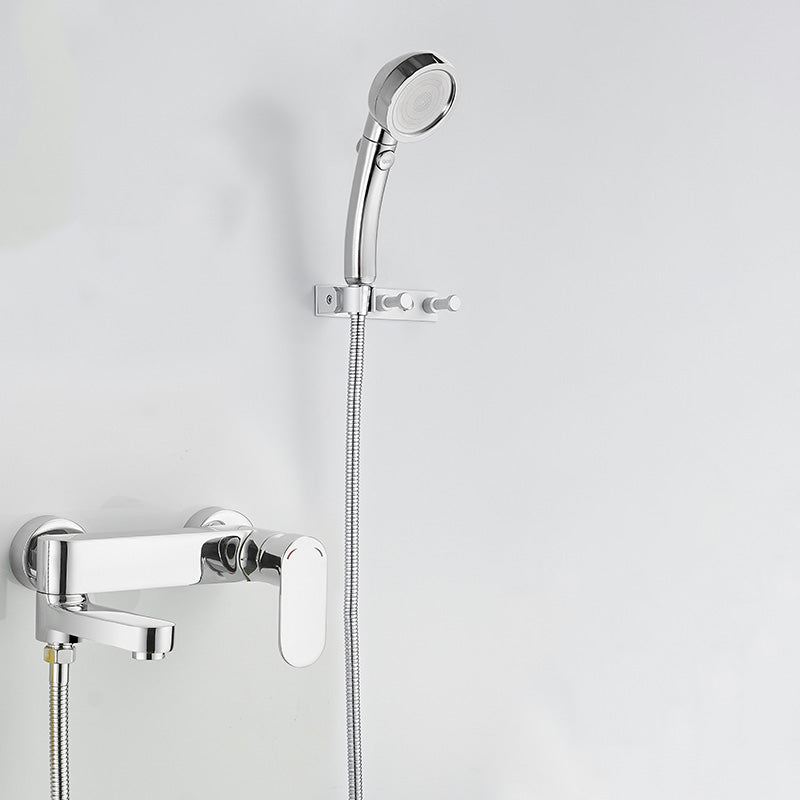 Modern Lever Handle Bath Faucet Trim Wall Mounted Bathtub Faucet Pedestal with Hooks Clearhalo 'Bathroom Remodel & Bathroom Fixtures' 'Bathtub Faucets' 'bathtub_faucets' 'Home Improvement' 'home_improvement' 'home_improvement_bathtub_faucets' 7100873