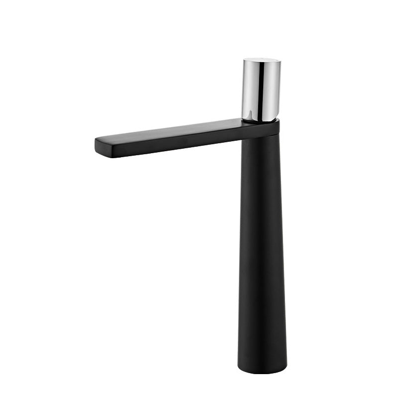 Modern Bathroom Faucet Rotary Handle Brass Single Hole Washroom Faucet Black/ Silver 12.8" Clearhalo 'Bathroom Remodel & Bathroom Fixtures' 'Bathroom Sink Faucets' 'Bathroom Sinks & Faucet Components' 'bathroom_sink_faucets' 'Casa' 'Home Improvement' 'home_improvement' 'home_improvement_bathroom_sink_faucets' 7101158