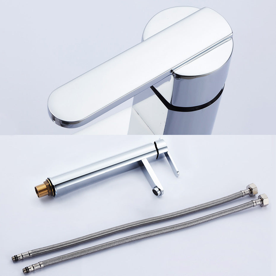 Bathroom Faucet Brass Lever Handle Single Hole Washroom Faucet Clearhalo 'Bathroom Remodel & Bathroom Fixtures' 'Bathroom Sink Faucets' 'Bathroom Sinks & Faucet Components' 'bathroom_sink_faucets' 'Home Improvement' 'home_improvement' 'home_improvement_bathroom_sink_faucets' 7101166