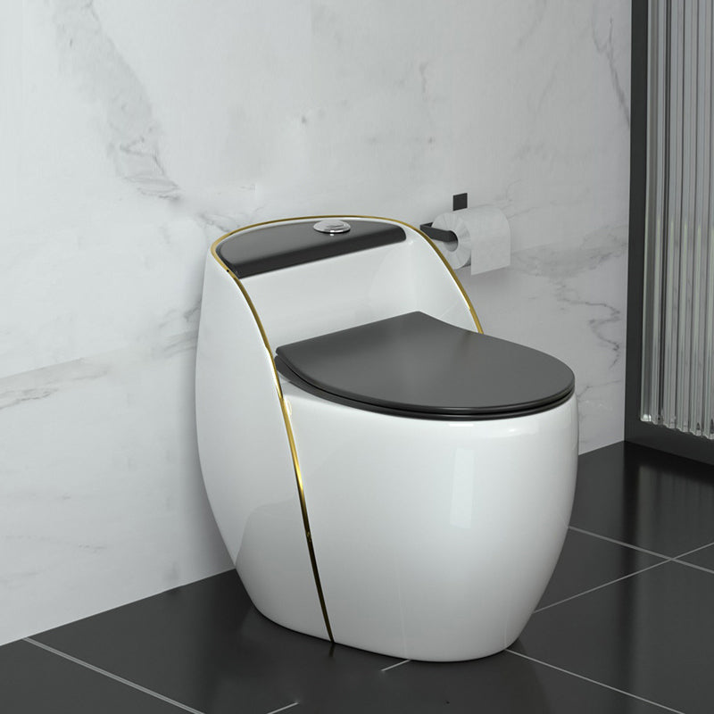 Contemporary Siphon Jet Flush Toilet Floor Mounted Urine Toilet for Bathroom 18"L x 26"W x 23"H Black/ Gold Clearhalo 'Bathroom Remodel & Bathroom Fixtures' 'Home Improvement' 'home_improvement' 'home_improvement_toilets' 'Toilets & Bidets' 'Toilets' 7105447