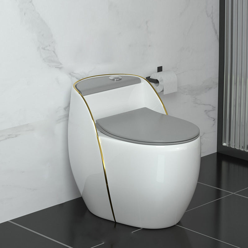 Contemporary Siphon Jet Flush Toilet Floor Mounted Urine Toilet for Bathroom 18"L x 26"W x 23"H Grey/ Gold Clearhalo 'Bathroom Remodel & Bathroom Fixtures' 'Home Improvement' 'home_improvement' 'home_improvement_toilets' 'Toilets & Bidets' 'Toilets' 7105449