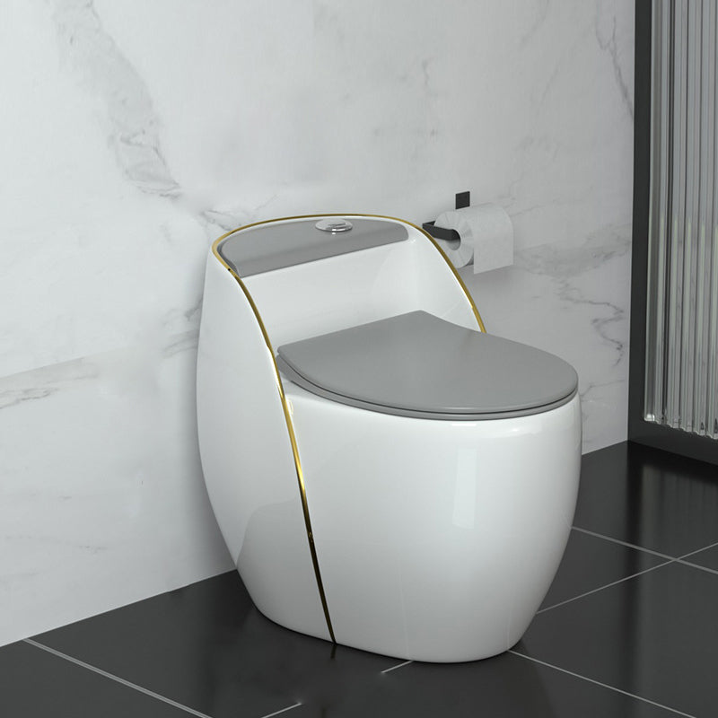 Contemporary Siphon Jet Flush Toilet Floor Mounted Urine Toilet for Bathroom 18"L x 26"W x 23"H Grey Gold Clearhalo 'Bathroom Remodel & Bathroom Fixtures' 'Home Improvement' 'home_improvement' 'home_improvement_toilets' 'Toilets & Bidets' 'Toilets' 7105449