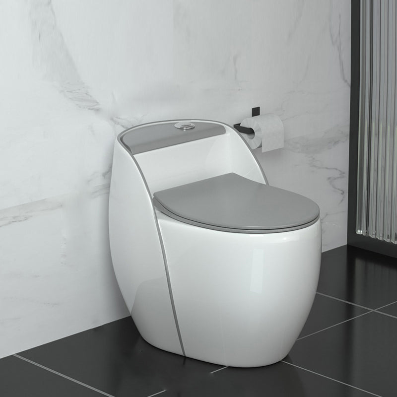 Contemporary Siphon Jet Flush Toilet Floor Mounted Urine Toilet for Bathroom 18"L x 26"W x 23"H White/ Gray Clearhalo 'Bathroom Remodel & Bathroom Fixtures' 'Home Improvement' 'home_improvement' 'home_improvement_toilets' 'Toilets & Bidets' 'Toilets' 7105451
