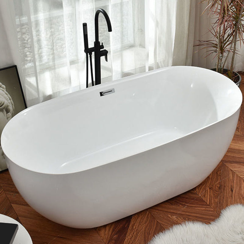 Freestanding Acrylic Bathtub White Modern Center Back to Wall Bath Black Tub with Freestanding Tub Fillers Clearhalo 'Bathroom Remodel & Bathroom Fixtures' 'Bathtubs' 'Home Improvement' 'home_improvement' 'home_improvement_bathtubs' 'Showers & Bathtubs' 7106949