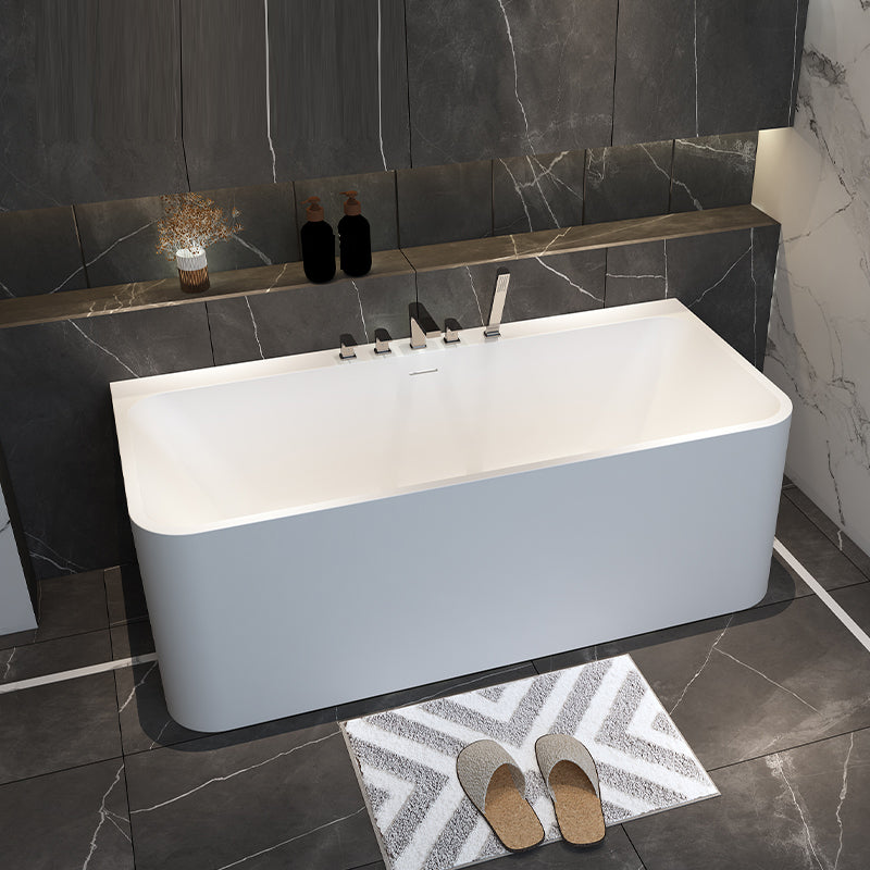 Stone Soaking Tub Antique Finish Rectangular Back to Wall Bath 59"L x 30"W x 22"H Tub with Silver 5-Piece Set Clearhalo 'Bathroom Remodel & Bathroom Fixtures' 'Bathtubs' 'Home Improvement' 'home_improvement' 'home_improvement_bathtubs' 'Showers & Bathtubs' 7107049