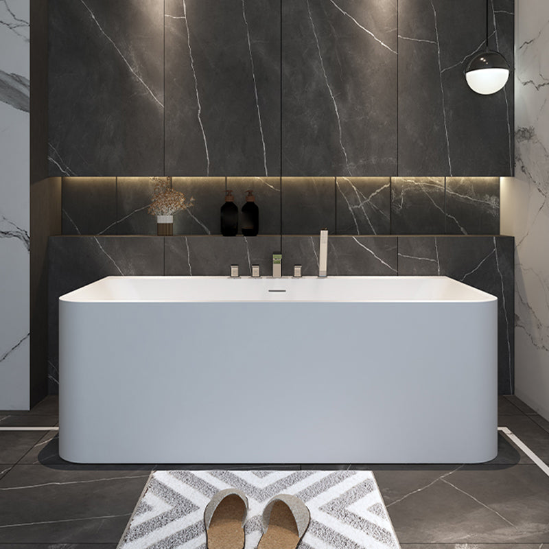 Stone Soaking Tub Antique Finish Rectangular Back to Wall Bath Tub with Silver 5-Piece Set Clearhalo 'Bathroom Remodel & Bathroom Fixtures' 'Bathtubs' 'Home Improvement' 'home_improvement' 'home_improvement_bathtubs' 'Showers & Bathtubs' 7107050