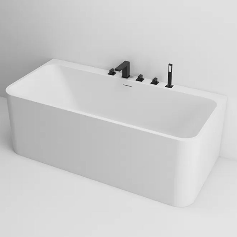 Stone Soaking Tub Antique Finish Rectangular Back to Wall Bath Tub with Black 5-Piece Set Clearhalo 'Bathroom Remodel & Bathroom Fixtures' 'Bathtubs' 'Home Improvement' 'home_improvement' 'home_improvement_bathtubs' 'Showers & Bathtubs' 7107051