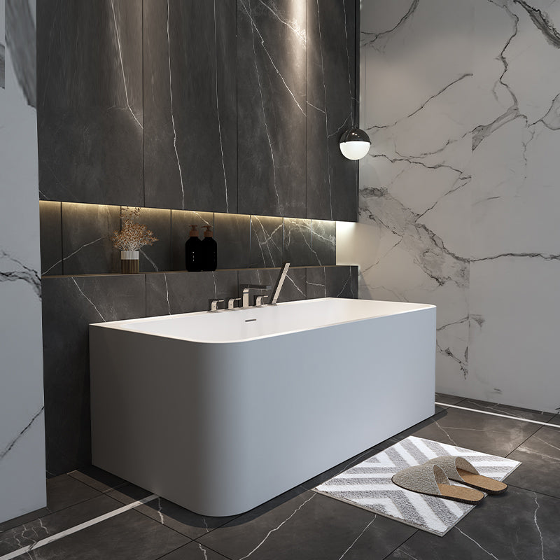 Stone Soaking Tub Antique Finish Rectangular Back to Wall Bath 67"L x 31"W x 22"H Tub with Silver 5-Piece Set Clearhalo 'Bathroom Remodel & Bathroom Fixtures' 'Bathtubs' 'Home Improvement' 'home_improvement' 'home_improvement_bathtubs' 'Showers & Bathtubs' 7107054