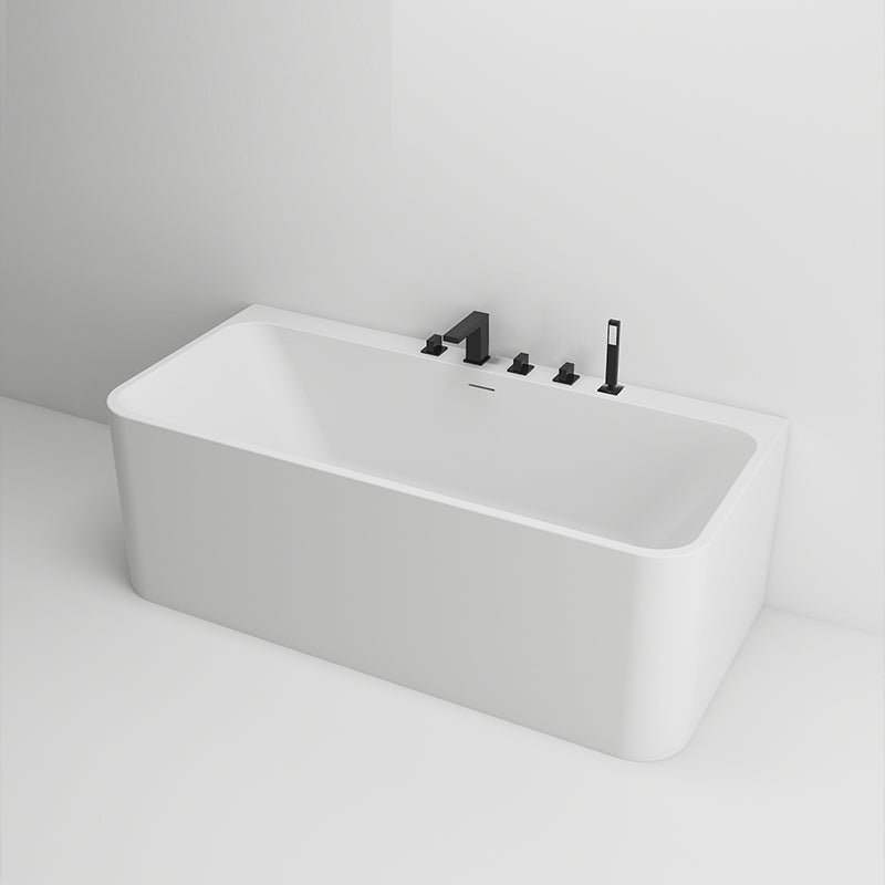 Stone Soaking Tub Antique Finish Rectangular Back to Wall Bath 67"L x 31"W x 22"H Tub with Black 5-Piece Set Clearhalo 'Bathroom Remodel & Bathroom Fixtures' 'Bathtubs' 'Home Improvement' 'home_improvement' 'home_improvement_bathtubs' 'Showers & Bathtubs' 7107055