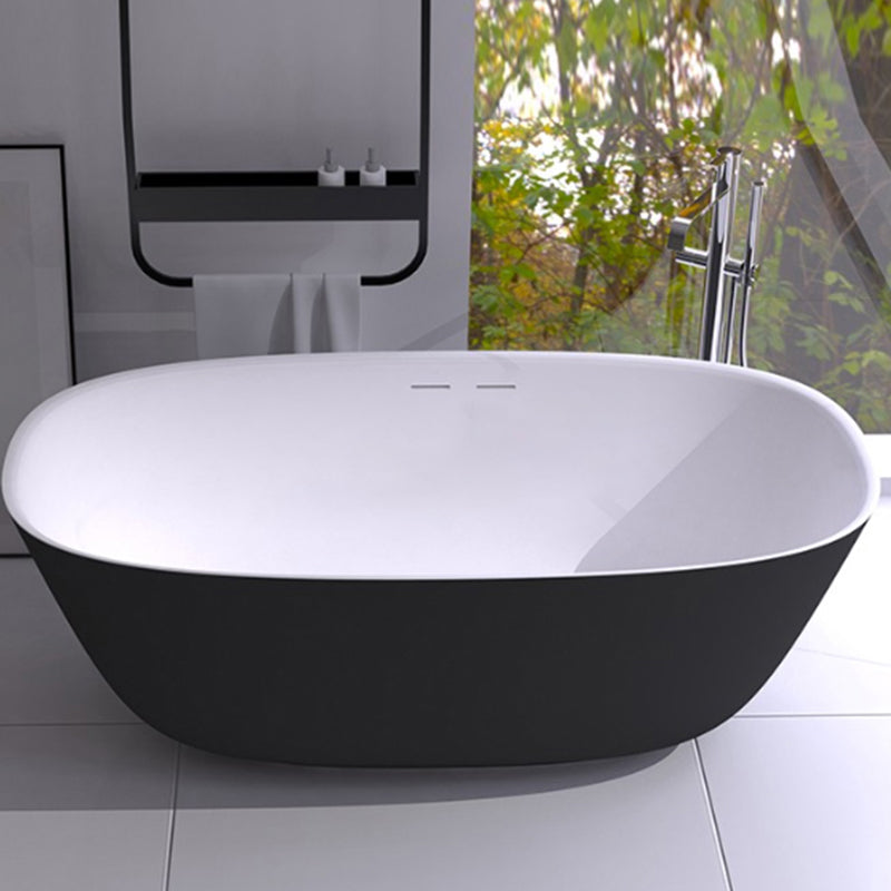 Modern Stone Oval Bathtub Freestanding Soaking Bath Tub , 22.05-inch Tall Black White Clearhalo 'Bathroom Remodel & Bathroom Fixtures' 'Bathtubs' 'Home Improvement' 'home_improvement' 'home_improvement_bathtubs' 'Showers & Bathtubs' 7107079