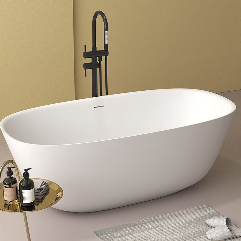Modern Stone Oval Bathtub Freestanding Soaking Bath Tub , 22.05-inch Tall Matte White 59"L x 30"W x 22"H Thin (0-0.25") Clearhalo 'Bathroom Remodel & Bathroom Fixtures' 'Bathtubs' 'Home Improvement' 'home_improvement' 'home_improvement_bathtubs' 'Showers & Bathtubs' 7107081