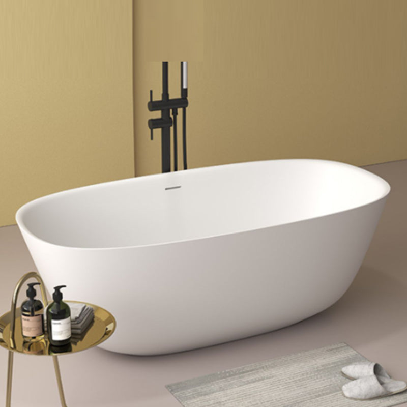 Modern Stone Oval Bathtub Freestanding Soaking Bath Tub , 22.05-inch Tall Matte White Clearhalo 'Bathroom Remodel & Bathroom Fixtures' 'Bathtubs' 'Home Improvement' 'home_improvement' 'home_improvement_bathtubs' 'Showers & Bathtubs' 7107082