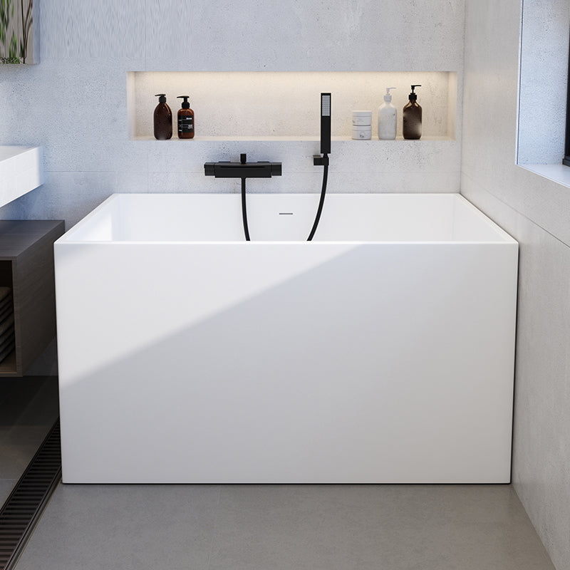Stone Rectangular Bathtub Modern Soaking Bathtub for Bathroom , 27.56-inch Wide Gloss White 59"L x 28"W x 23"H Clearhalo 'Bathroom Remodel & Bathroom Fixtures' 'Bathtubs' 'Home Improvement' 'home_improvement' 'home_improvement_bathtubs' 'Showers & Bathtubs' 7107095