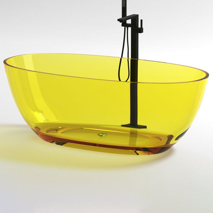 Soaking Stand Alone Bathtub Antique Finish Oval Modern Bath Tub (Faucet not included) Yellow Clearhalo 'Bathroom Remodel & Bathroom Fixtures' 'Bathtubs' 'Home Improvement' 'home_improvement' 'home_improvement_bathtubs' 'Showers & Bathtubs' 7107121