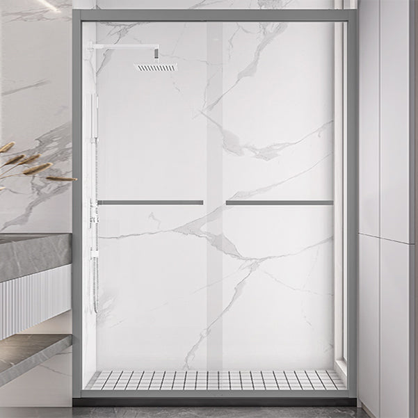 Semi Frameless Shower Door Tempered Double Sliding Shower Doors Clearhalo 'Bathroom Remodel & Bathroom Fixtures' 'Home Improvement' 'home_improvement' 'home_improvement_shower_tub_doors' 'Shower and Tub Doors' 'shower_tub_doors' 'Showers & Bathtubs' 7109208
