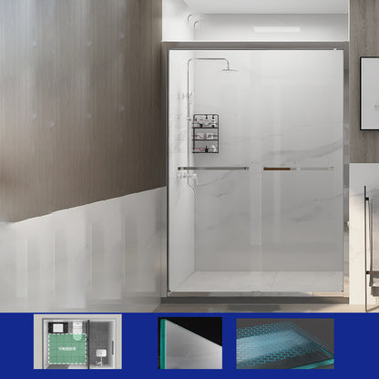 Semi Frameless Shower Door Tempered Double Sliding Shower Doors Silver Clearhalo 'Bathroom Remodel & Bathroom Fixtures' 'Home Improvement' 'home_improvement' 'home_improvement_shower_tub_doors' 'Shower and Tub Doors' 'shower_tub_doors' 'Showers & Bathtubs' 7109209